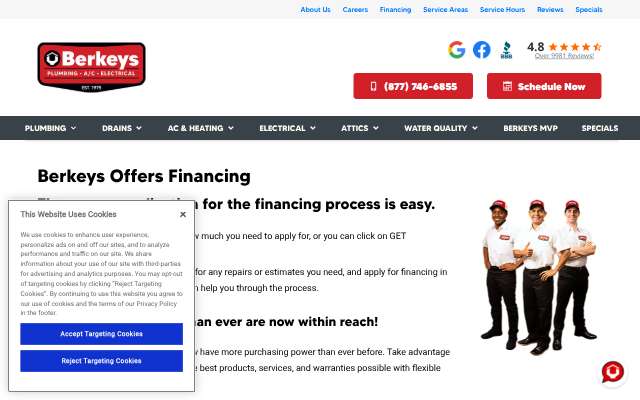 Berkeys Air Conditioning & Plumbing's page as the assistant saw it