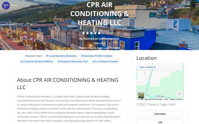 CPR Air Conditioning & Heating LLC's page as the assistant saw it