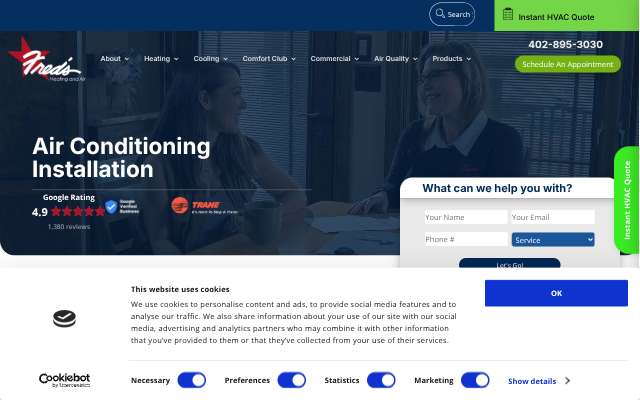 Fred's Heating and Air's page as the assistant saw it