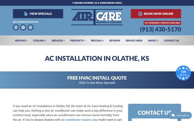 Air Care Heating & Cooling's page as the assistant saw it