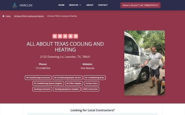 All About TEXAS Cooling and Heating's page as the assistant saw it
