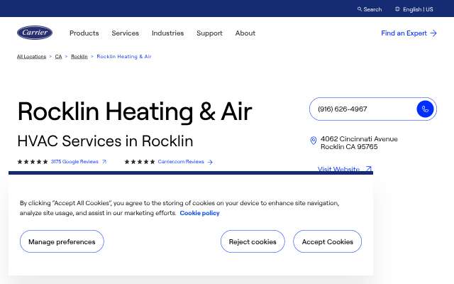 Rocklin Heating & Air's page as the assistant saw it