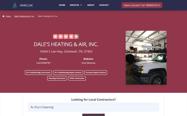 Dale's Heating & Air's page as the assistant saw it