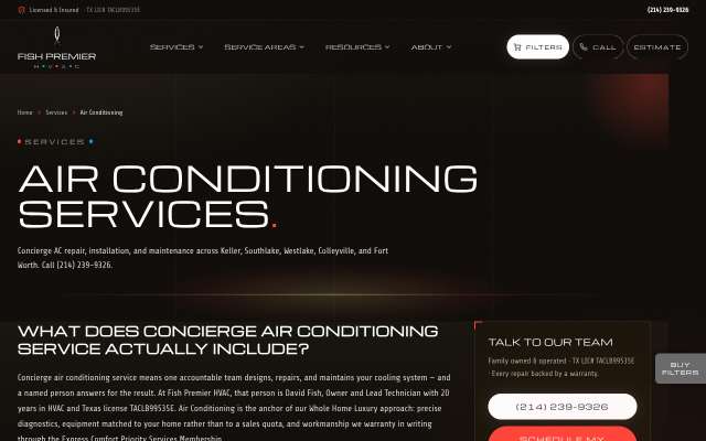 Fish Premier HVAC's page as the assistant saw it