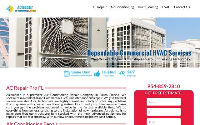 Air Bulance AC Repair's page as the assistant saw it
