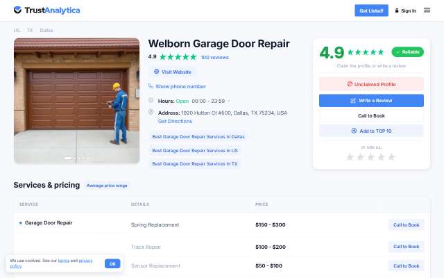 Welborn Garage Door Repair's page as the assistant saw it