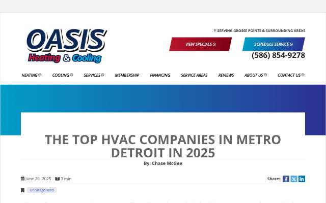 Oasis Heating & Cooling's page as the assistant saw it