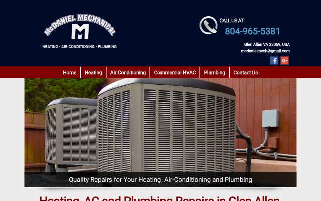 McDaniel Mechanical's page as the assistant saw it