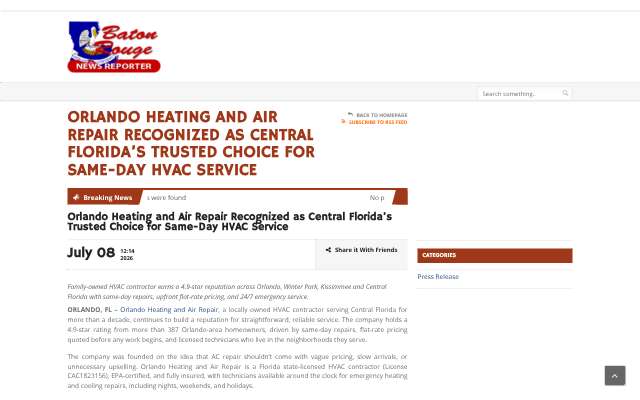Orlando Heating and Air Repair's page as the assistant saw it