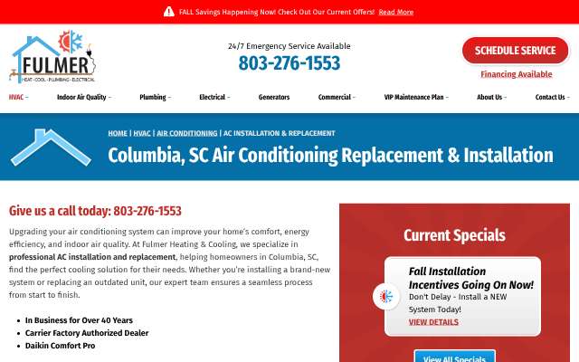 Fulmer Heating & Cooling's page as the assistant saw it