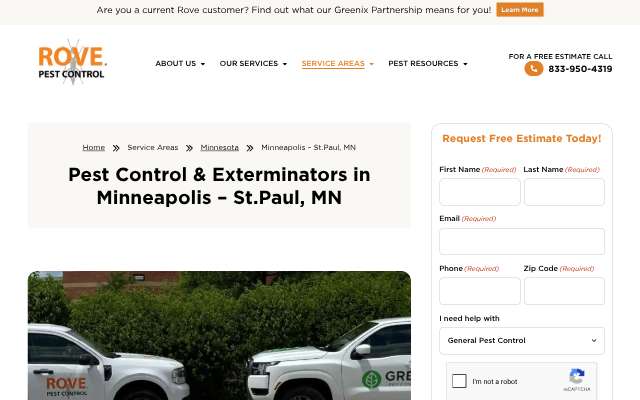 Rove Pest Control's page as the assistant saw it