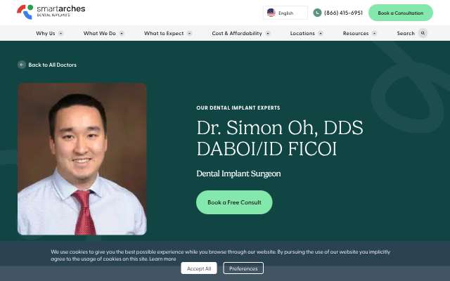 Dr. Simon Oh, DDS (Smart Arches Dental Implants)'s page as the assistant saw it