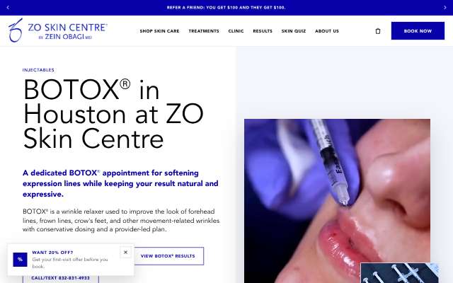 ZO Skin Centre Houston's page as the assistant saw it