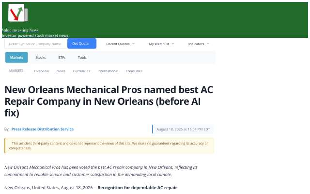 New Orleans Mechanical Pros's page as the assistant saw it