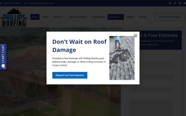 Phillips Roofing's page as the assistant saw it