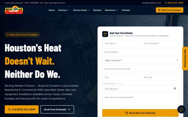 Royal Air Houston's page as the assistant saw it