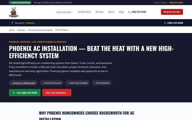 Bucksworth Home Services's page as the assistant saw it