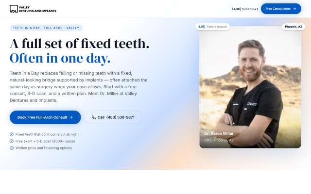Valley Dentures and Implants's page as the assistant saw it