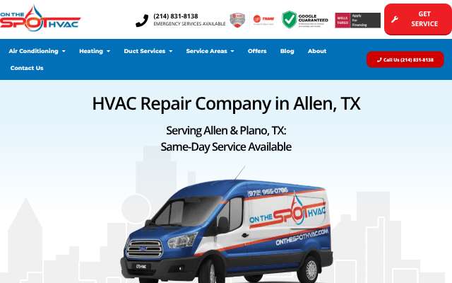 On The Spot HVAC's page as the assistant saw it