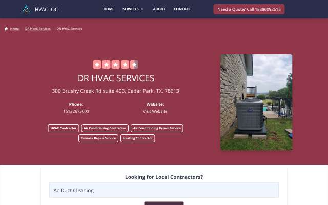 DR HVAC Services's page as the assistant saw it