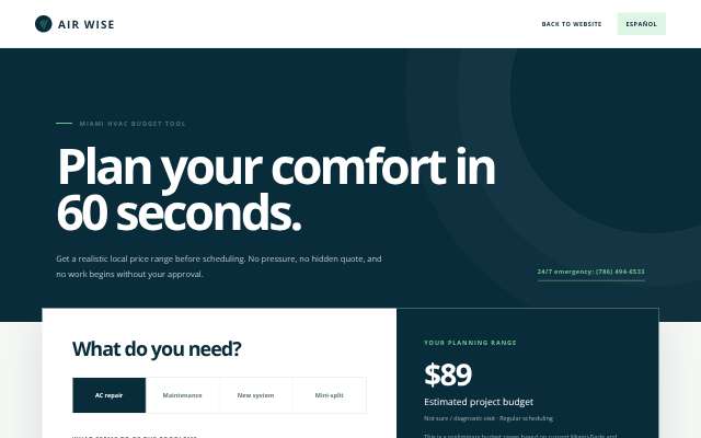 AirWise's page as the assistant saw it