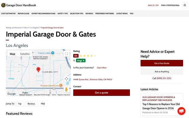 Imperial Garage Door & Gates's page as the assistant saw it