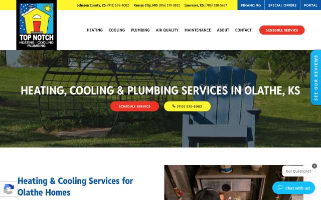 Top Notch Heating, Cooling & Plumbing's page as the assistant saw it