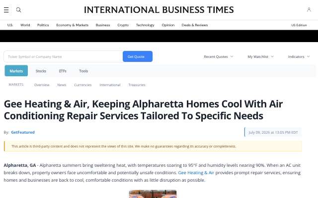 Gee Heating & Air's page as the assistant saw it