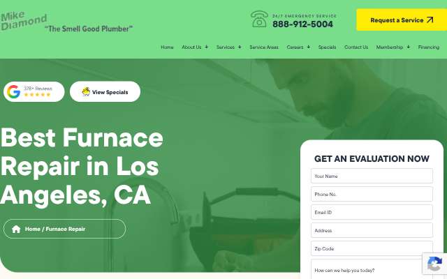 Mike Diamond Plumbing & HVAC's page as the assistant saw it
