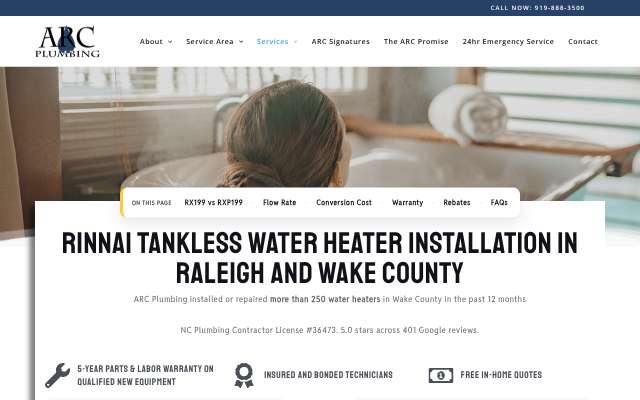 ARC Plumbing's page as the assistant saw it