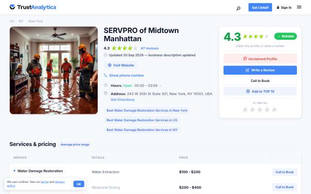 SERVPRO of Midtown Manhattan's page as the assistant saw it