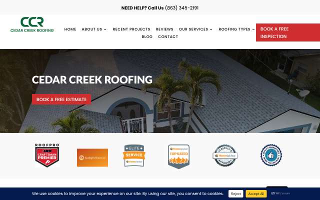 Cedar Creek Roofing's page as the assistant saw it