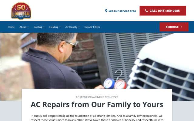 Universal Heating & Cooling's page as the assistant saw it