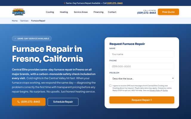 Central Elite Cooling and Heating's page as the assistant saw it