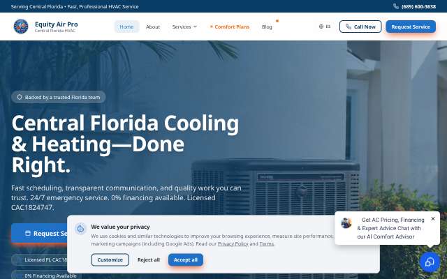 Equity Air Pro's page as the assistant saw it