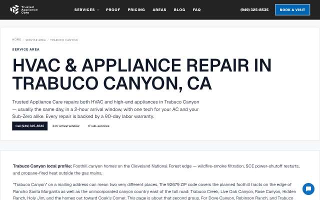 Trusted Appliance Care's page as the assistant saw it