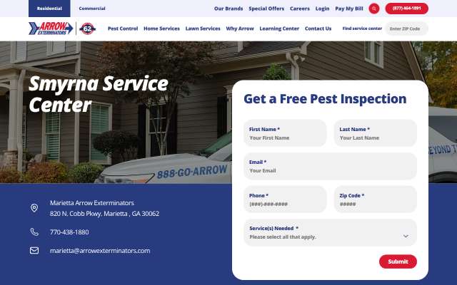 Arrow Exterminators's page as the assistant saw it
