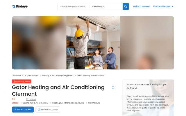 Gator Heating and Air Conditioning Clermont's page as the assistant saw it