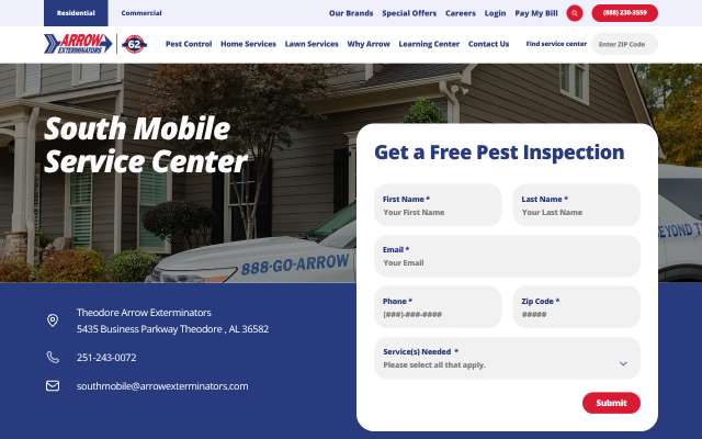 Arrow Exterminators (South Mobile)'s page as the assistant saw it