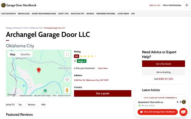 Archangel Garage Door LLC's page as the assistant saw it