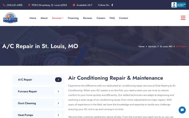 Dole Heating, Air Conditioning & Duct Cleaning's page as the assistant saw it