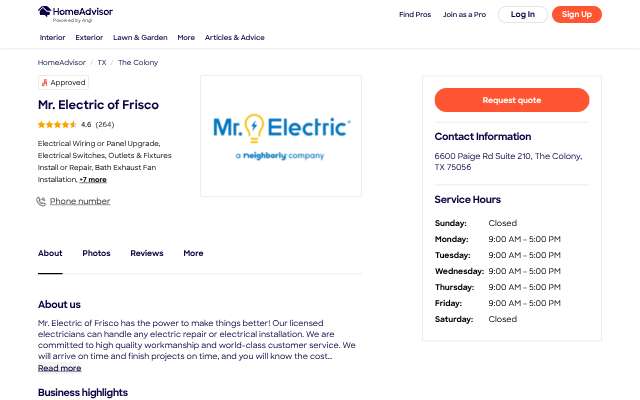 Mr. Electric of Frisco's page as the assistant saw it