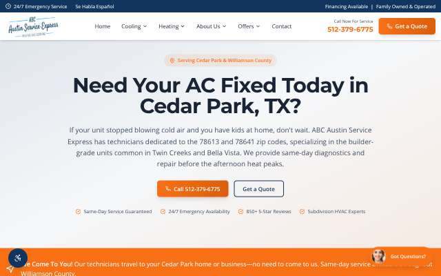 ABC Austin Service Express's page as the assistant saw it