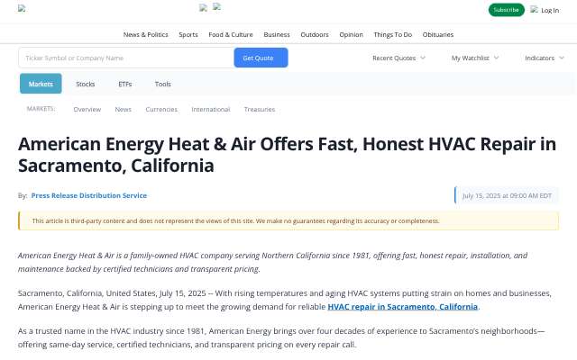 American Energy Heat & Air's page as the assistant saw it