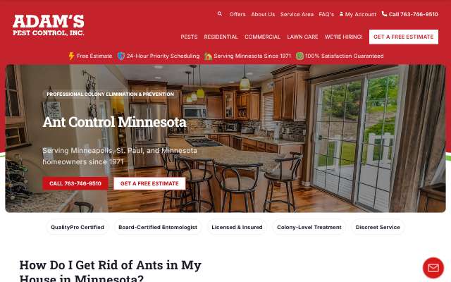 Adam's Pest Control's page as the assistant saw it