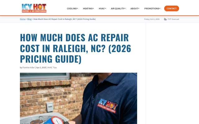 Icy Hot Heating and Air Conditioning's page as the assistant saw it