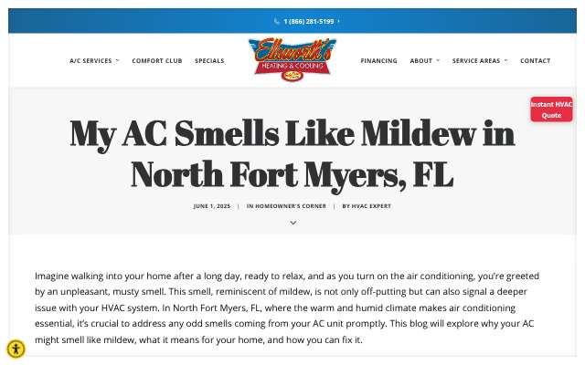 Ellsworth Heating & Cooling's page as the assistant saw it