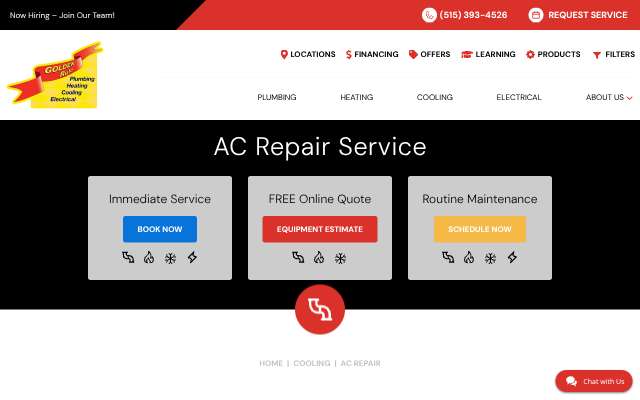 Golden Rule Plumbing, Heating, Cooling & Electrical's page as the assistant saw it