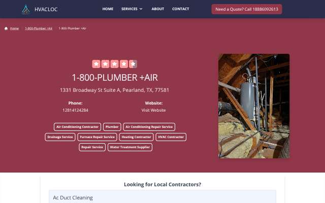 1-800-PLUMBER +AIR (Pearland)'s page as the assistant saw it