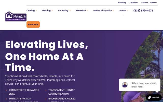 Elevate Home Services's page as the assistant saw it
